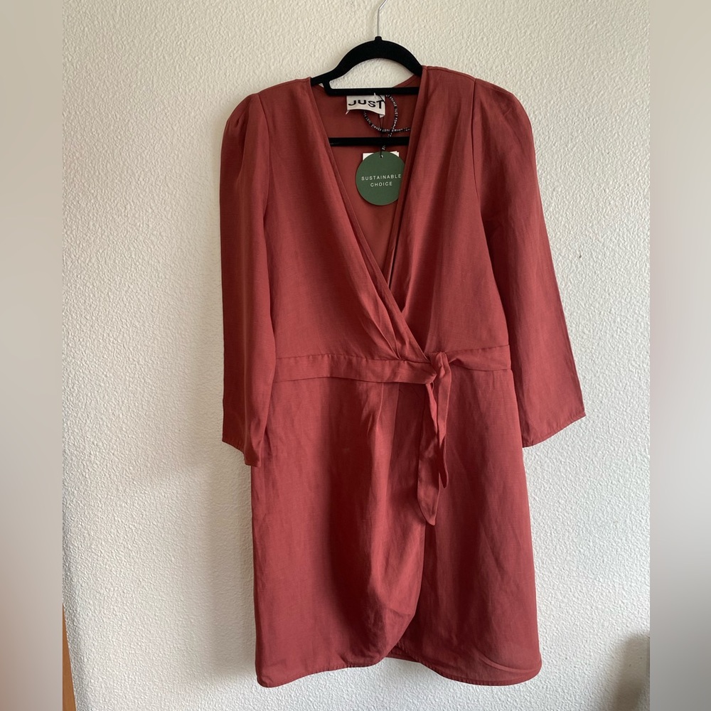 New Anthropologie Rust Long Sleeve Linen Dress